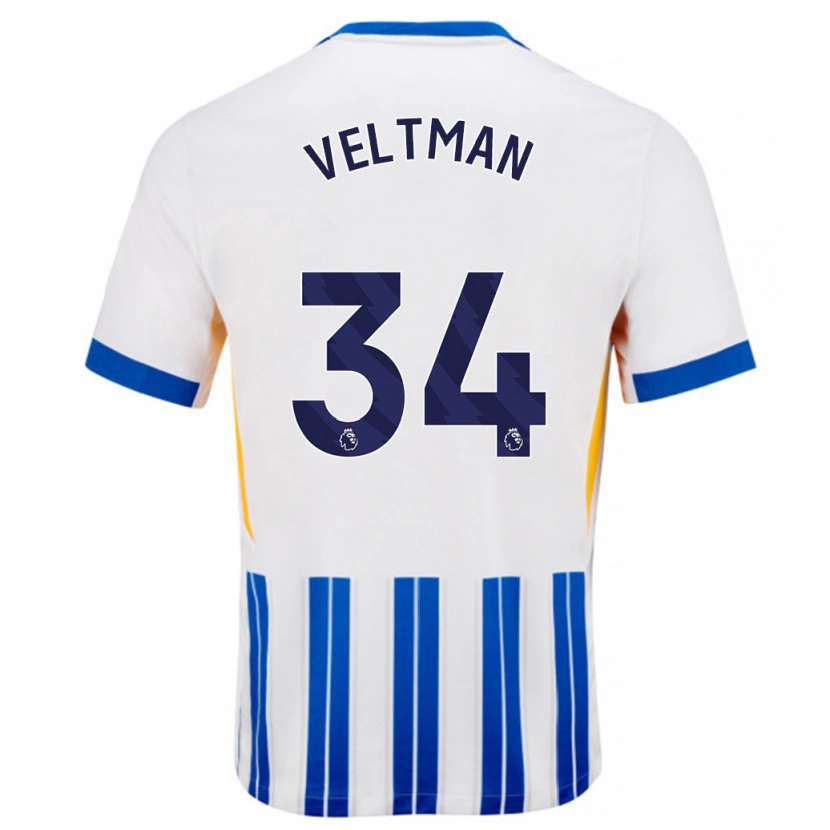 Danxen Dame Joël Veltman #34 Hvit Blå Nålestriper Hjemmetrøye Drakt Trøye 2024/25 Skjorter T-Skjorte