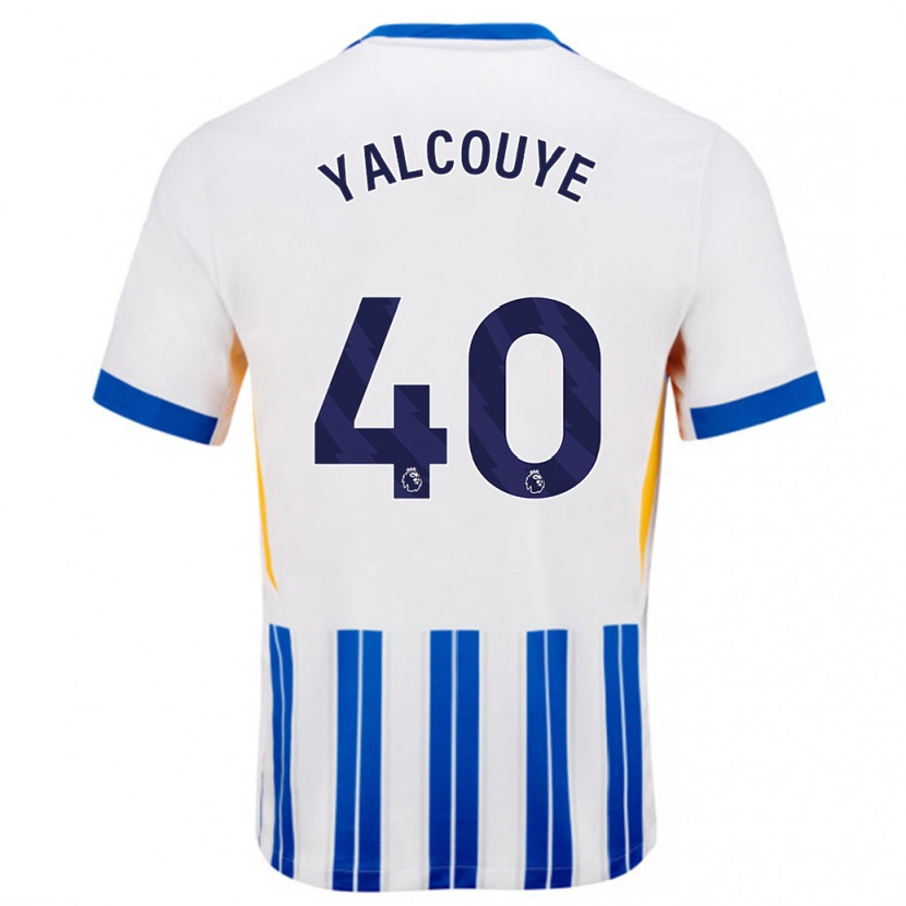 Danxen Dame Malick Junior Yalcouyé #40 Hvit Blå Nålestriper Hjemmetrøye Drakt Trøye 2024/25 Skjorter T-Skjorte