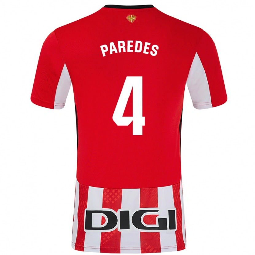 Danxen Dame Aitor Paredes #4 Rød Hvit Hjemmetrøye Drakt Trøye 2024/25 Skjorter T-Skjorte