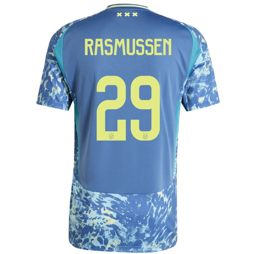 Danxen Dame Christian Rasmussen #29 Grå Blå Gul Bortetrøye Drakt Trøye 2024/25 Skjorter T-Skjorte