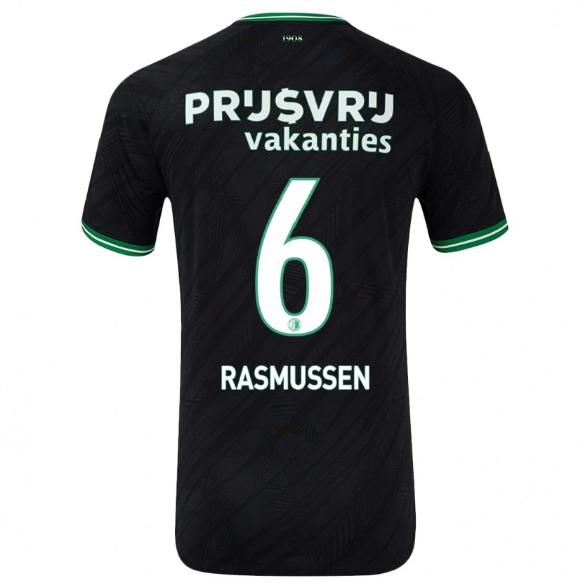 Danxen Dame Jacob Rasmussen #6 Svart Grønn Bortetrøye Drakt Trøye 2024/25 Skjorter T-Skjorte