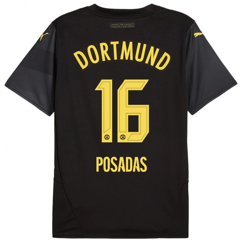Danxen Dame Leonardo Posadas #16 Svart Gul Bortetrøye Drakt Trøye 2024/25 Skjorter T-Skjorte