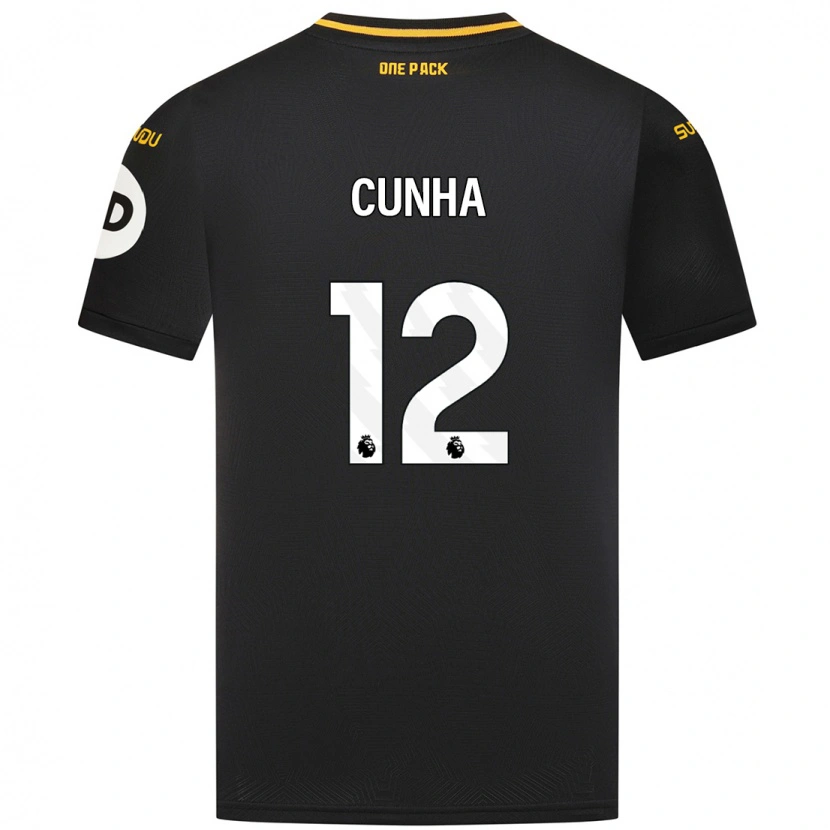 Danxen Dame Matheus Cunha #12 Svart Bortetrøye Drakt Trøye 2024/25 Skjorter T-Skjorte