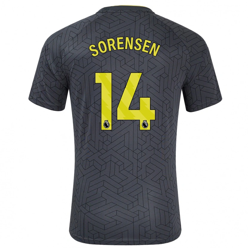 Danxen Dame Nicoline Sorensen #14 Svart Gul Bortetrøye Drakt Trøye 2024/25 Skjorter T-Skjorte