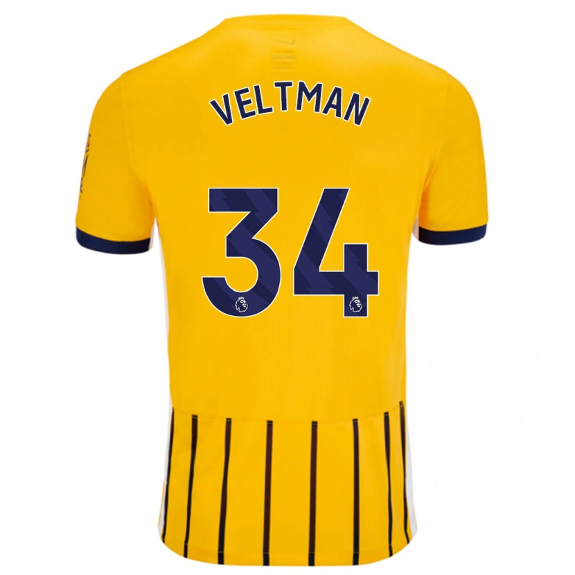 Danxen Dame Joël Veltman #34 Gullblå Nålestriper Bortetrøye Drakt Trøye 2024/25 Skjorter T-Skjorte