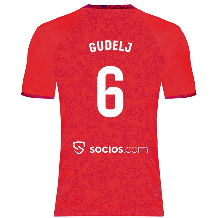 Danxen Dame Nemanja Gudelj #6 Rød Bortetrøye Drakt Trøye 2024/25 Skjorter T-Skjorte