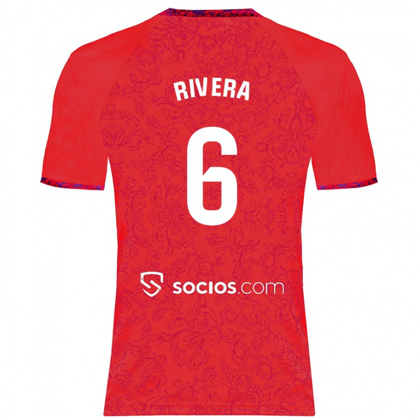 Danxen Dame Pablo Rivera #6 Rød Bortetrøye Drakt Trøye 2024/25 Skjorter T-Skjorte