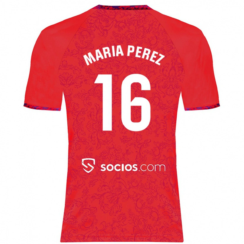 Danxen Dame María Pérez Rabaza #16 Rød Bortetrøye Drakt Trøye 2024/25 Skjorter T-Skjorte