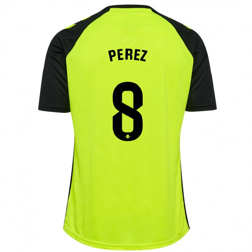 Danxen Dame Dani Pérez #8 Fluorescerende Gul Svart Bortetrøye Drakt Trøye 2024/25 Skjorter T-Skjorte