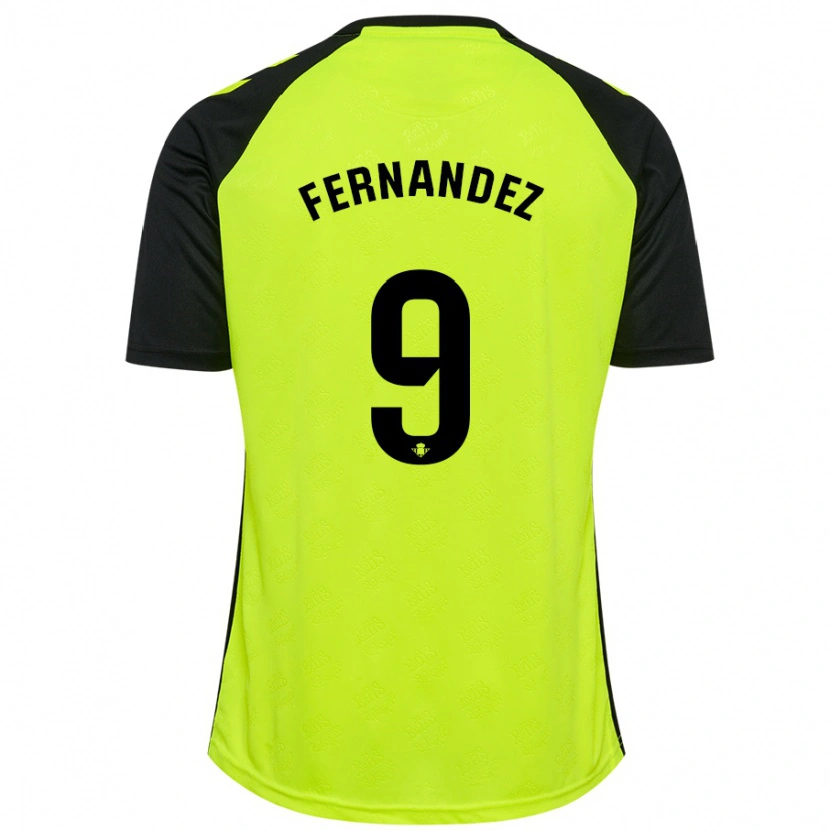 Danxen Dame Marcos Fernández #9 Fluorescerende Gul Svart Bortetrøye Drakt Trøye 2024/25 Skjorter T-Skjorte