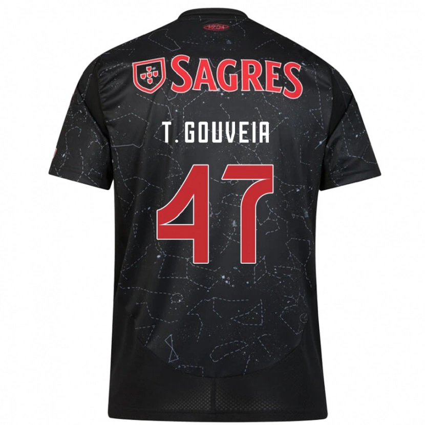 Danxen Dame Tiago Gouveia #47 Svart Rød Bortetrøye Drakt Trøye 2024/25 Skjorter T-Skjorte