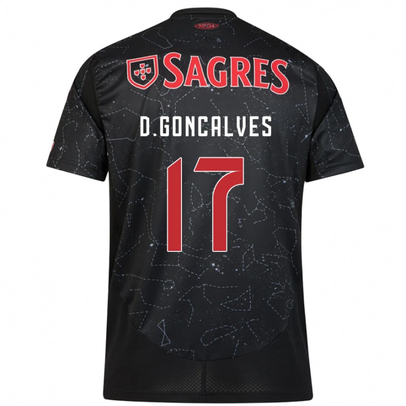Danxen Dame Diogo Goncalves #17 Svart Rød Bortetrøye Drakt Trøye 2024/25 Skjorter T-Skjorte