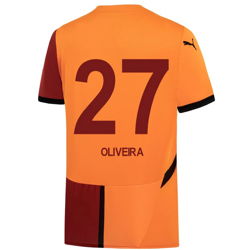 Danxen Barn Sérgio Oliveira #27 Gul Rød Hjemmetrøye Drakt Trøye 2024/25 Skjorter T-Skjorte