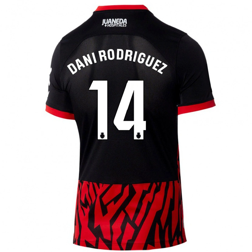Danxen Barn Dani Rodríguez #14 Svart Rød Hjemmetrøye Drakt Trøye 2024/25 Skjorter T-Skjorte