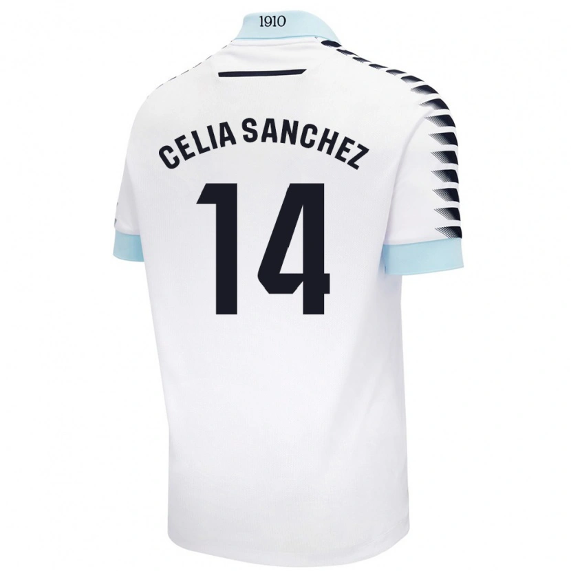 Danxen Barn Celia Sánchez García #14 Hvit Blå Bortetrøye Drakt Trøye 2024/25 Skjorter T-Skjorte