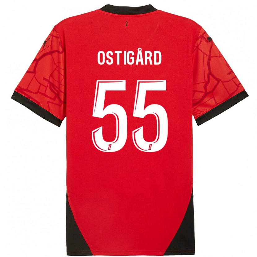 Danxen Mann Leo Østigård #55 Rød Svart Hjemmetrøye Drakt Trøye 2024/25 Skjorter T-Skjorte