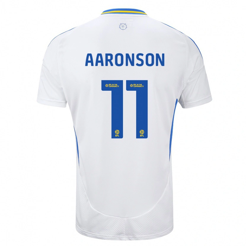 Danxen Mann Brenden Aaronson #11 Hvit Blå Hjemmetrøye Drakt Trøye 2024/25 Skjorter T-Skjorte