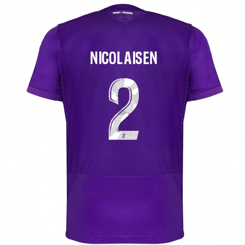 Danxen Mann Rasmus Nicolaisen #2 Lilla Hvit Hjemmetrøye Drakt Trøye 2024/25 Skjorter T-Skjorte