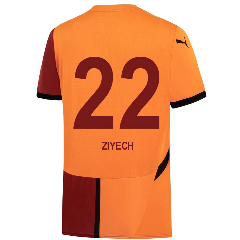Danxen Mann Hakim Ziyech #22 Gul Rød Hjemmetrøye Drakt Trøye 2024/25 Skjorter T-Skjorte