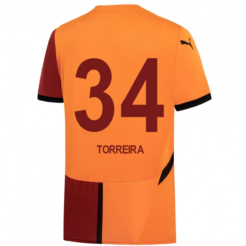 Danxen Mann Lucas Torreira #34 Gul Rød Hjemmetrøye Drakt Trøye 2024/25 Skjorter T-Skjorte