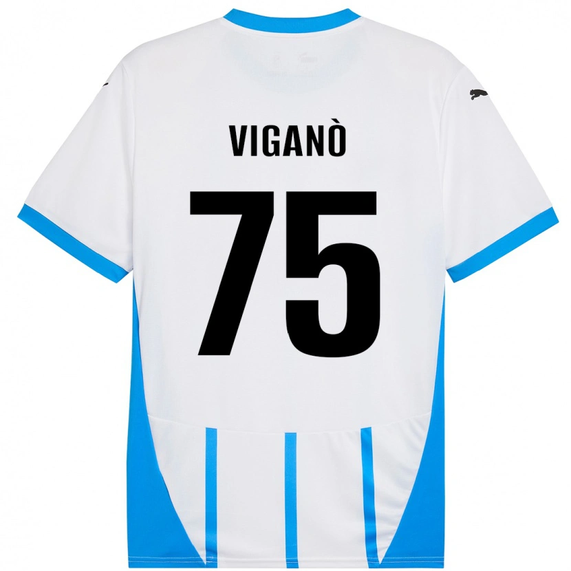Danxen Mann Lorenzo Viganò #75 Hvit Blå Bortetrøye Drakt Trøye 2024/25 Skjorter T-Skjorte