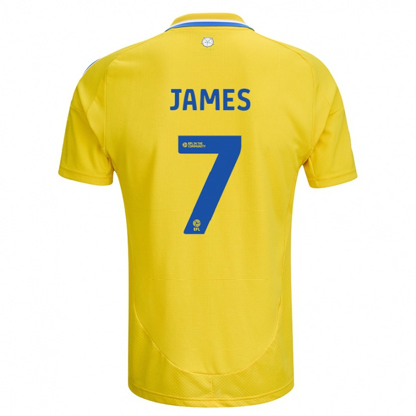 Danxen Mann Daniel James #7 Gul Blå Bortetrøye Drakt Trøye 2024/25 Skjorter T-Skjorte