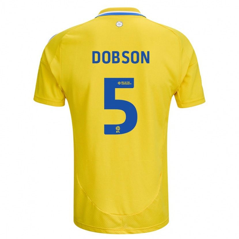 Danxen Mann Ellie Dobson #5 Gul Blå Bortetrøye Drakt Trøye 2024/25 Skjorter T-Skjorte