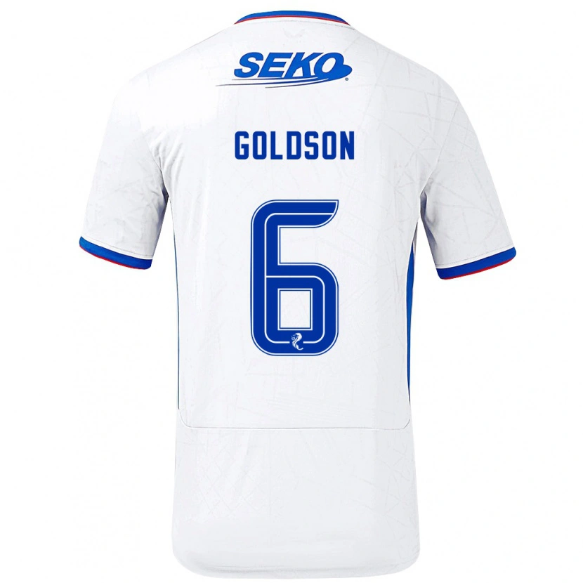 Danxen Mann Connor Goldson #6 Hvit Blå Bortetrøye Drakt Trøye 2024/25 Skjorter T-Skjorte