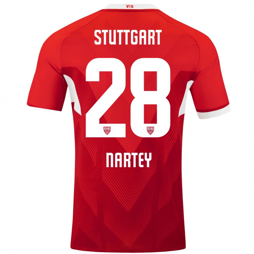 Danxen Mann Nikolas Nartey #28 Rød Hvit Bortetrøye Drakt Trøye 2024/25 Skjorter T-Skjorte