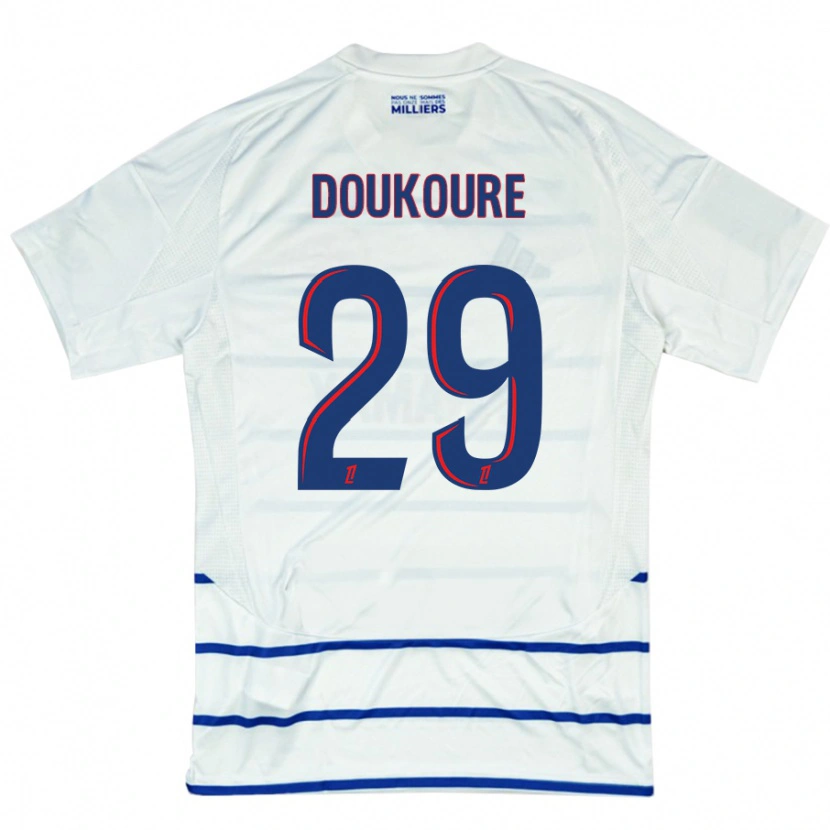 Danxen Mann Ismaël Doukouré #29 Hvit Blå Bortetrøye Drakt Trøye 2024/25 Skjorter T-Skjorte