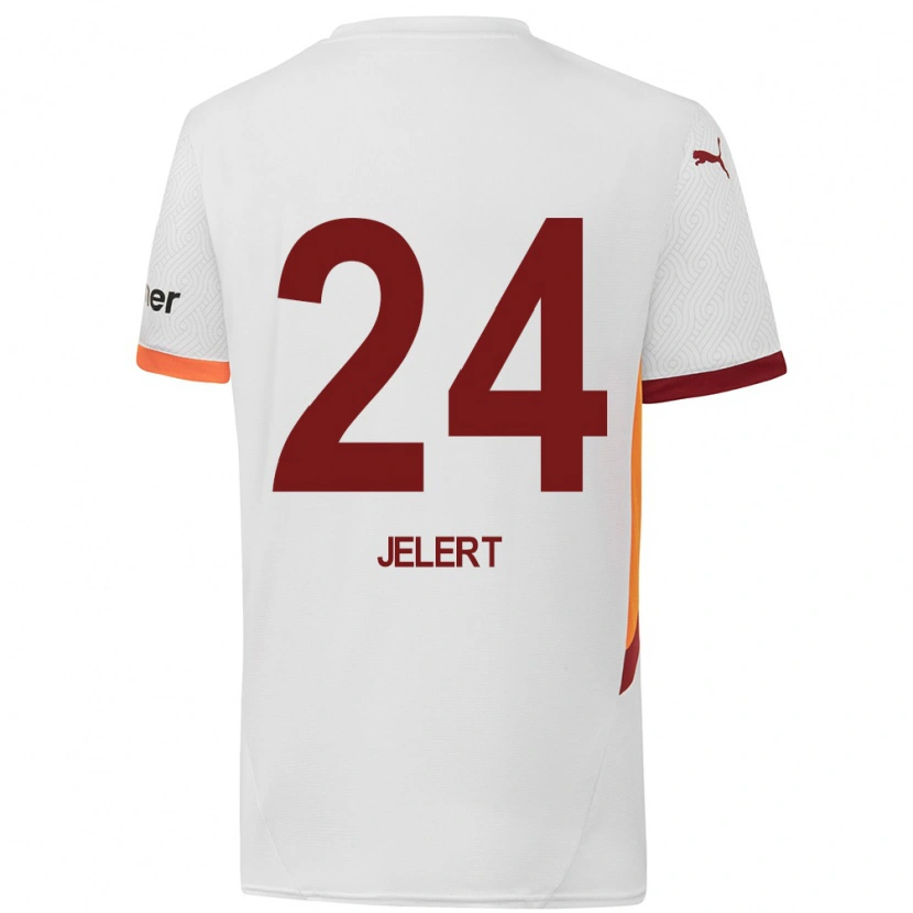 Danxen Mann Elias Jelert #24 Hvit Gul Rød Bortetrøye Drakt Trøye 2024/25 Skjorter T-Skjorte