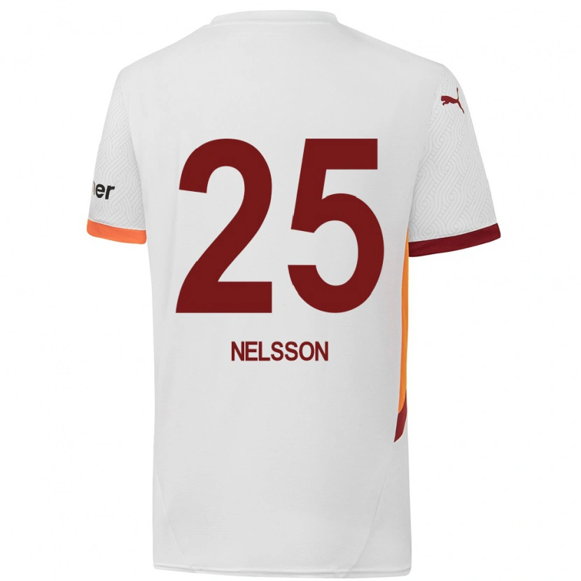 Danxen Mann Victor Nelsson #25 Hvit Gul Rød Bortetrøye Drakt Trøye 2024/25 Skjorter T-Skjorte