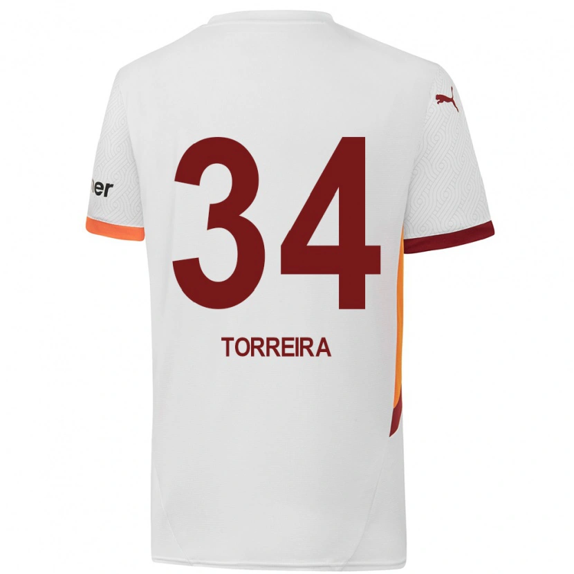 Danxen Mann Lucas Torreira #34 Hvit Gul Rød Bortetrøye Drakt Trøye 2024/25 Skjorter T-Skjorte