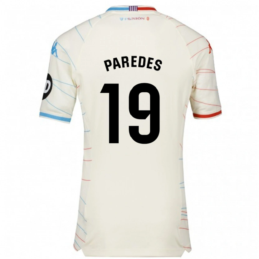 Danxen Mann Yago Paredes #19 Hvit Rød Blå Bortetrøye Drakt Trøye 2024/25 Skjorter T-Skjorte