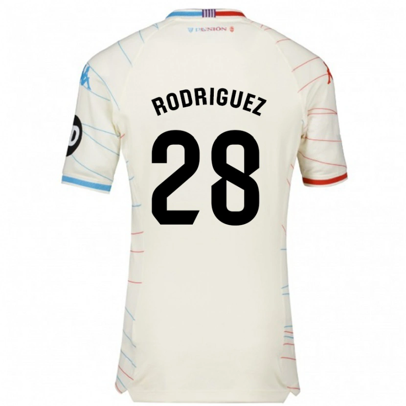 Danxen Mann Yago Rodríguez #28 Hvit Rød Blå Bortetrøye Drakt Trøye 2024/25 Skjorter T-Skjorte