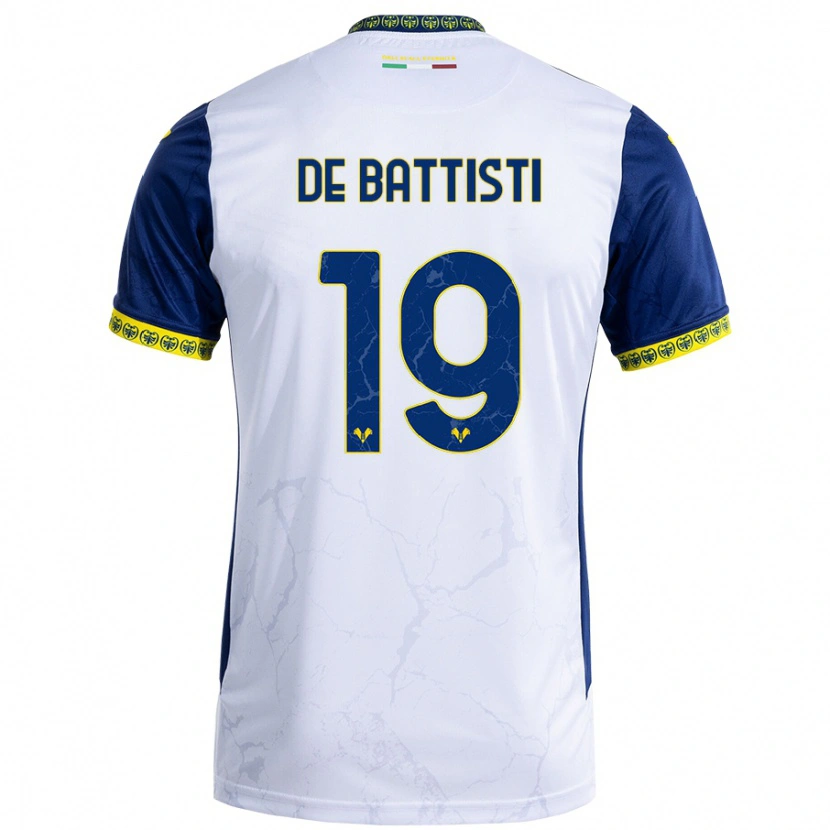Danxen Mann Davide De Battisti #19 Hvit Blå Bortetrøye Drakt Trøye 2024/25 Skjorter T-Skjorte