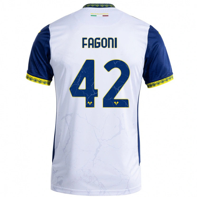Danxen Mann Marco Fagoni #42 Hvit Blå Bortetrøye Drakt Trøye 2024/25 Skjorter T-Skjorte