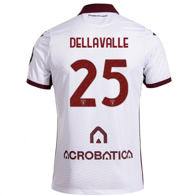 Danxen Mann Alessandro Dellavalle #25 Hvit Rødbrun Bortetrøye Drakt Trøye 2024/25 Skjorter T-Skjorte