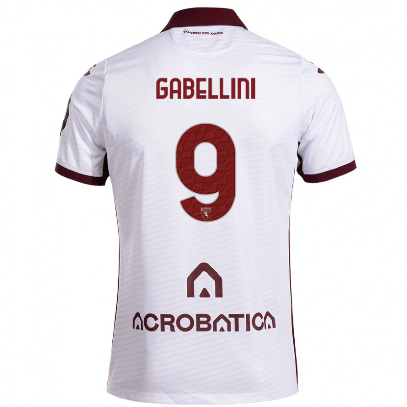 Danxen Mann Tommaso Gabellini #9 Hvit Rødbrun Bortetrøye Drakt Trøye 2024/25 Skjorter T-Skjorte