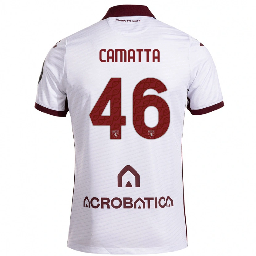 Danxen Mann Alessandro Camatta #46 Hvit Rødbrun Bortetrøye Drakt Trøye 2024/25 Skjorter T-Skjorte