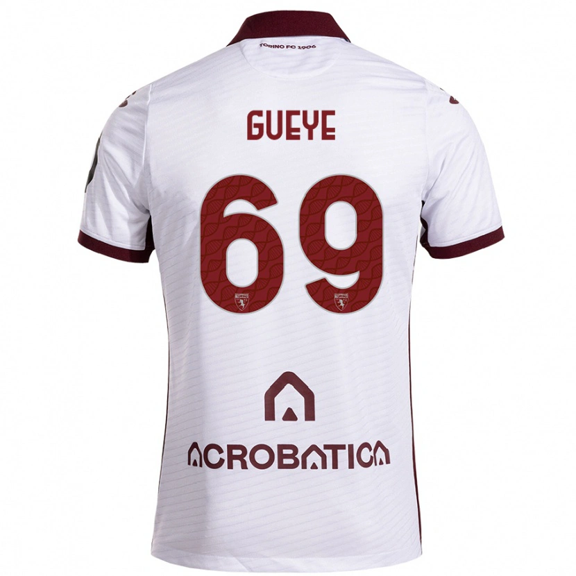 Danxen Mann Ousmane Gueye #69 Hvit Rødbrun Bortetrøye Drakt Trøye 2024/25 Skjorter T-Skjorte