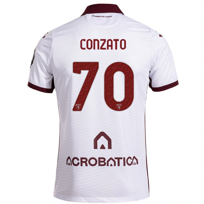 Danxen Mann Filippo Conzato #70 Hvit Rødbrun Bortetrøye Drakt Trøye 2024/25 Skjorter T-Skjorte