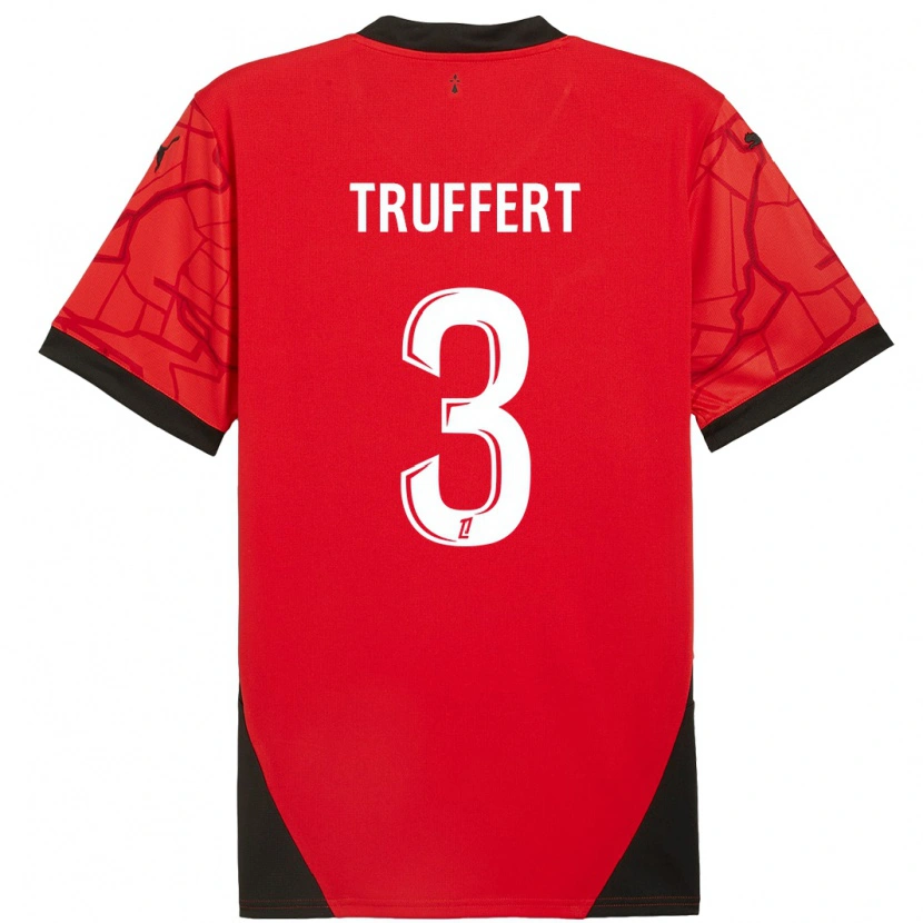 Danxen Dame Adrien Truffert #3 Rød Svart Hjemmetrøye Drakt Trøye 2024/25 Skjorter T-Skjorte