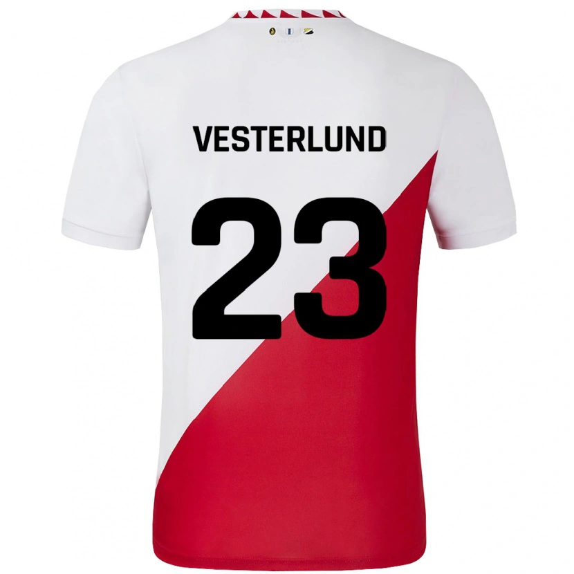 Danxen Dame Niklas Vesterlund #23 Hvit Rød Hjemmetrøye Drakt Trøye 2024/25 Skjorter T-Skjorte