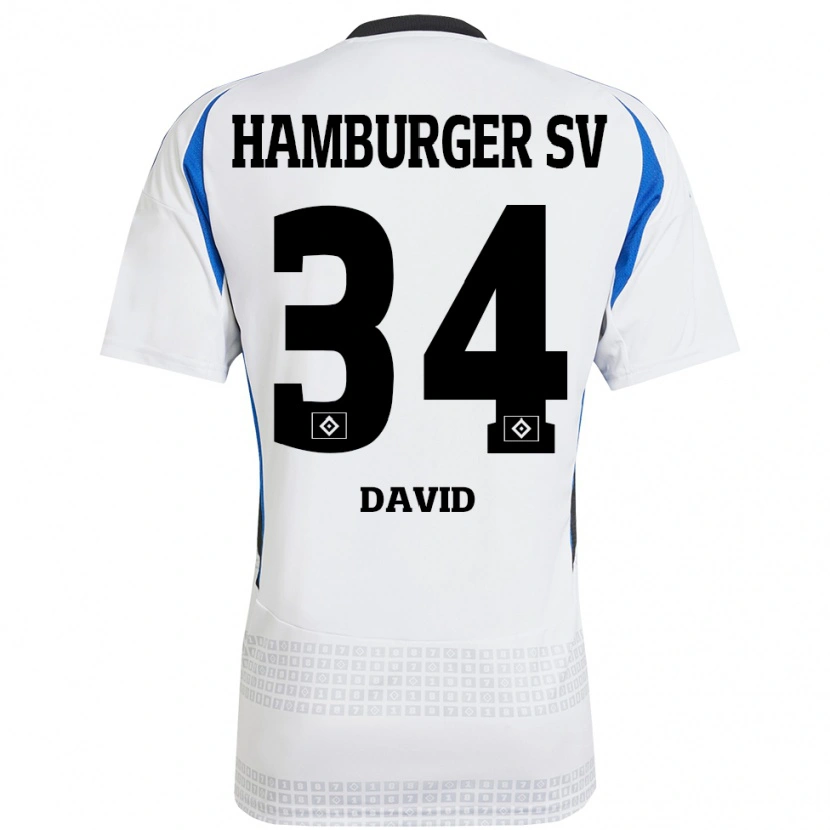 Danxen Dame Jonas David #34 Hvit Blå Hjemmetrøye Drakt Trøye 2024/25 Skjorter T-Skjorte