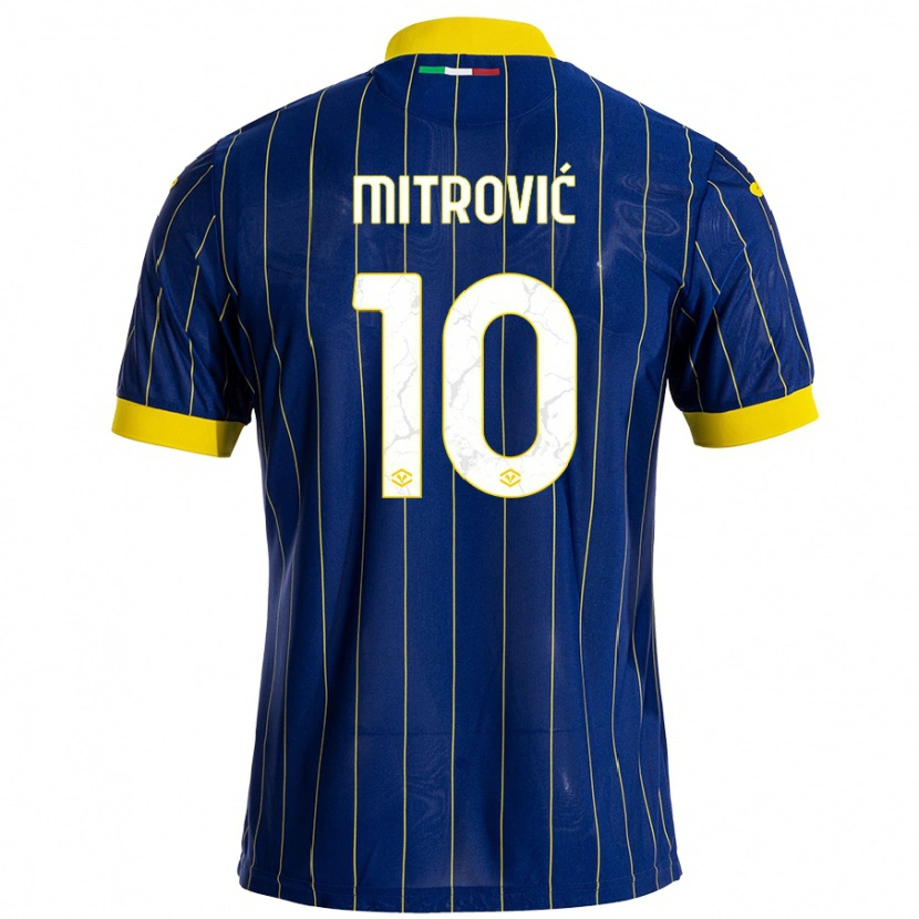 Danxen Dame Stefan Mitrović #10 Blå Gul Hjemmetrøye Drakt Trøye 2024/25 Skjorter T-Skjorte