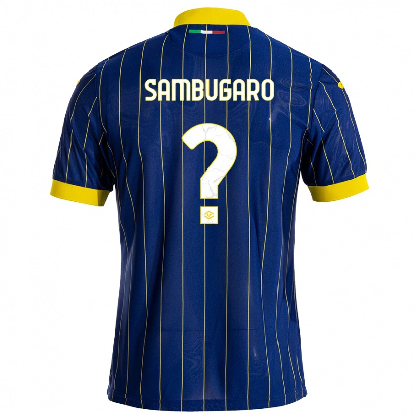 Danxen Dame Mattia Sambugaro #0 Blå Gul Hjemmetrøye Drakt Trøye 2024/25 Skjorter T-Skjorte