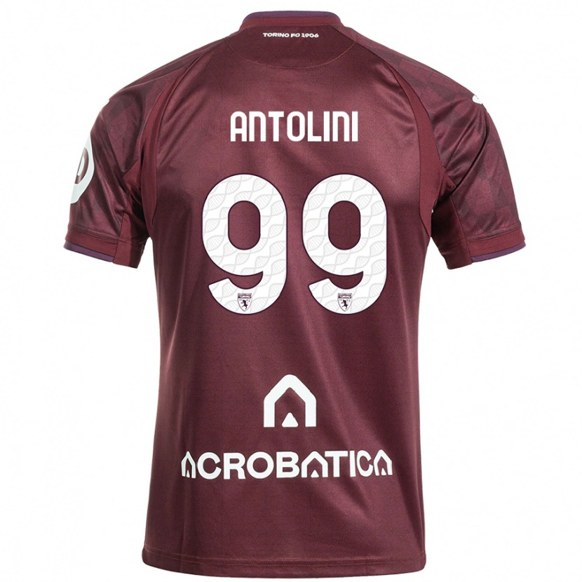 Danxen Dame Jacopo Antolini #99 Rødbrun Hvit Hjemmetrøye Drakt Trøye 2024/25 Skjorter T-Skjorte