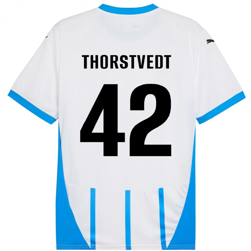 Danxen Dame Kristian Thorstvedt #42 Hvit Blå Bortetrøye Drakt Trøye 2024/25 Skjorter T-Skjorte