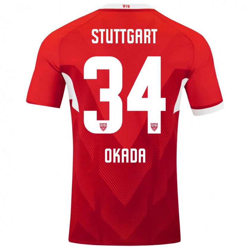 Danxen Dame Rei Okada #34 Rød Hvit Bortetrøye Drakt Trøye 2024/25 Skjorter T-Skjorte